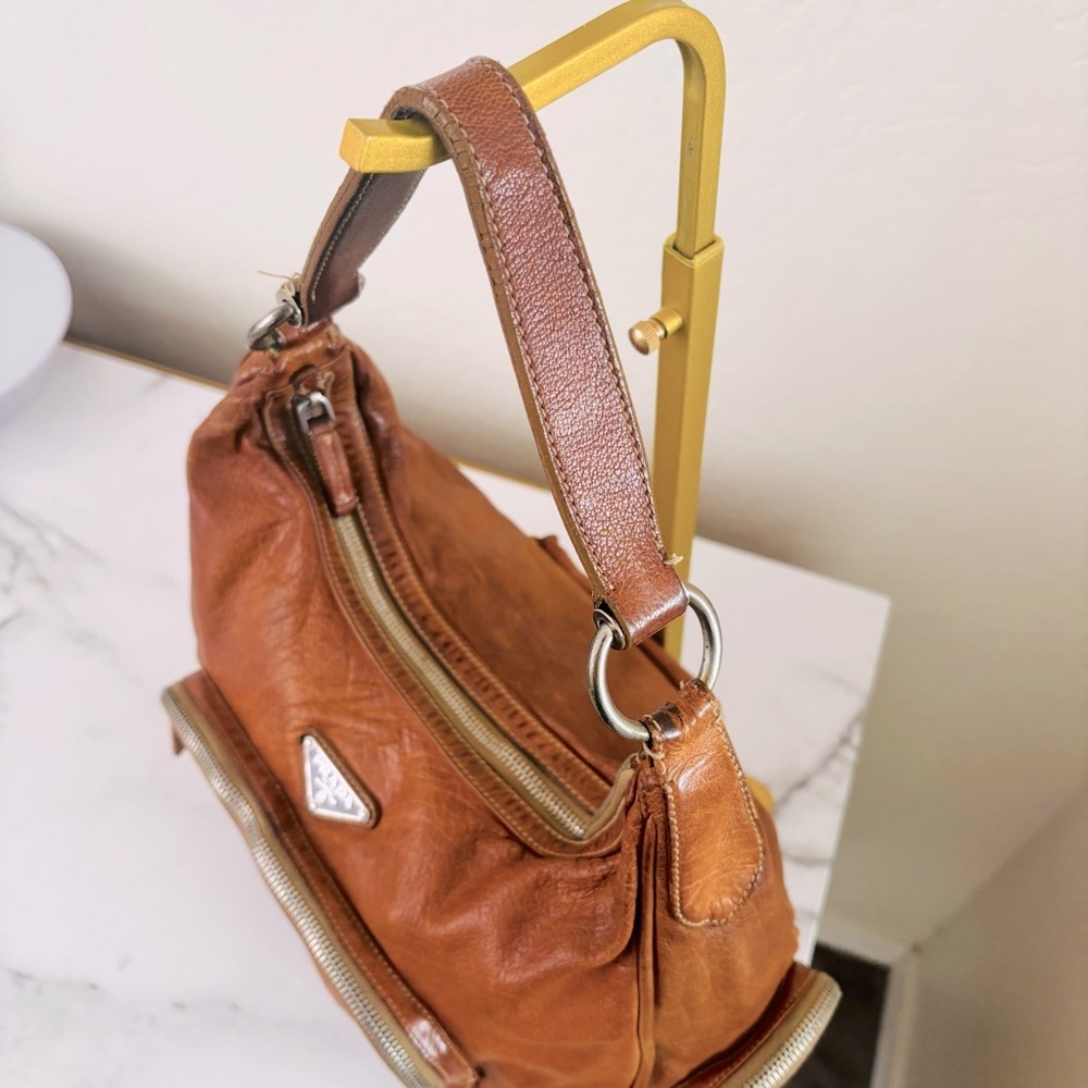 Prada Vintage Authentic Washed Buffalo Bauletto Hobo Bag Purse Naturale Tan COA - Picture 4 of 14